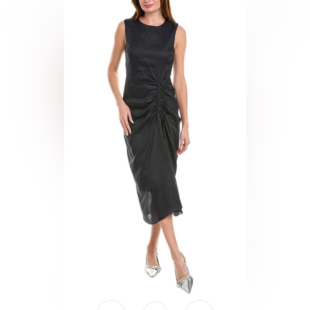NWT $498 Frame Navy Ruched Front Tie Midi Dress Size XS